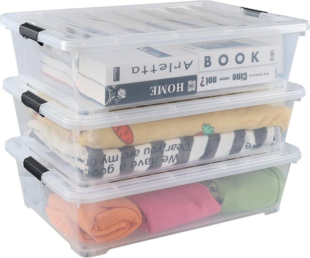 Kiddream 3-Pack 50 Quart Clear Underbed Storage Bins with Lids and Wheels A33785