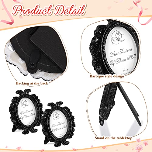 Vicenpal 20 Pieces Vintage Resin Picture Frames Antique Photo Frame Baroque Oval Mini Frame Table Top Display Black K3894