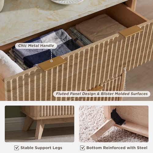 T4TREAM 5 Drawer Dresser with Faux Marble Top, Dark Grey T583