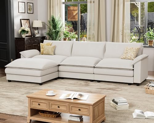 Homall 119" Modular Sectional Sofa with Reversible Ottoman, Light Grey V97154