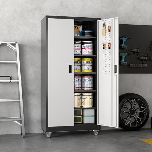Aobabo 73''H Metal Garage Storage Cabinet with Wheels, Black S572804