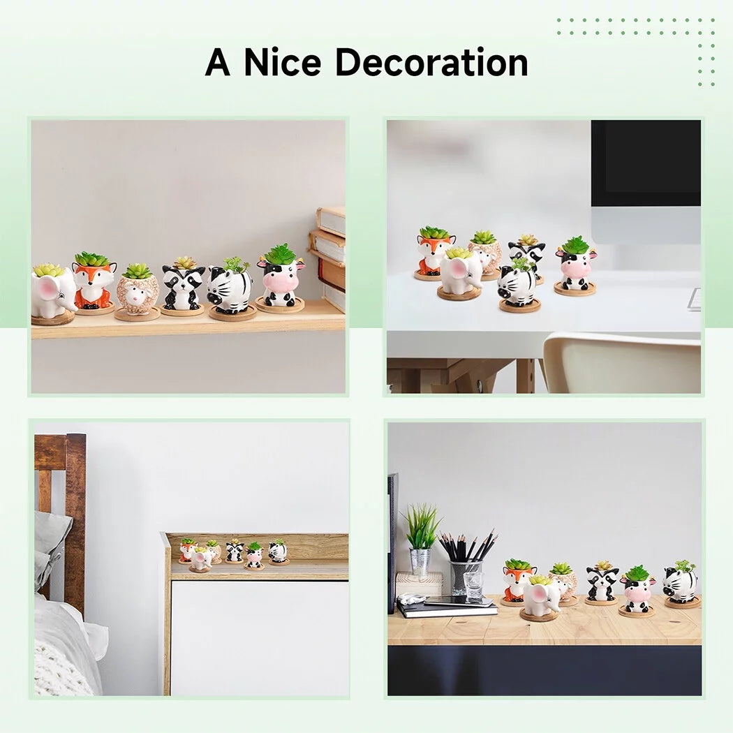 6Pcs Ceramic Succulent Pots with Drainage, Cute Animal Planters for Indoor Decor E166