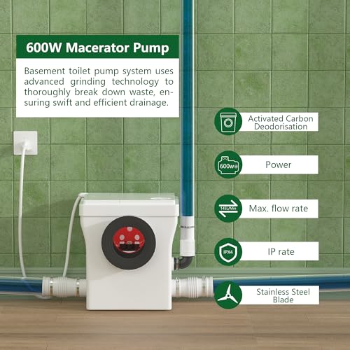 SUPERFLO Macerating Toilet System with Pump & One Piece Toilet Bowl, 600W G834770