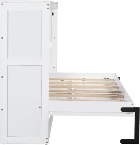 Full Murphy Bed with Storage Shelves, White Z979
