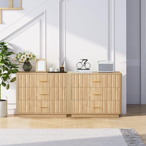 Fluted 5 Drawers Dresser for Bedroom, Wooden Tall Storage, Walnut L1075