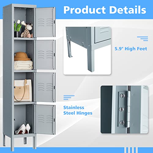 Letaya Metal Lockers 5 Doors 66" Tall Steel Storage Cabinet Gray G40479