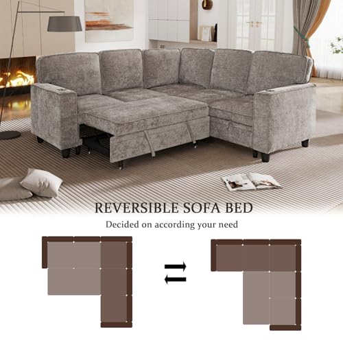 L-Shaped Pull Out Sleep Sofabed with Storage Chaise, Chenille Upholstered X30892