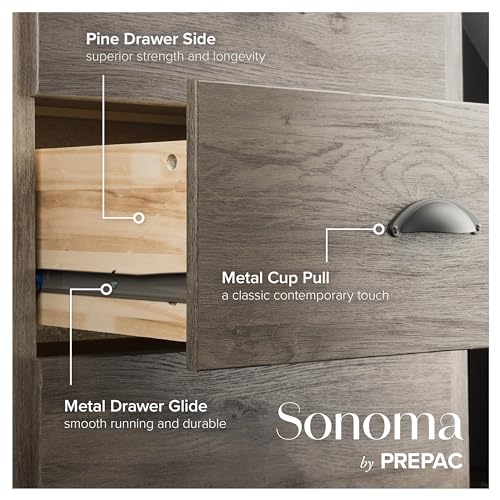 Prepac Rustic Ridge Farmhouse 6-Drawer Double Dresser, Brown X6434
