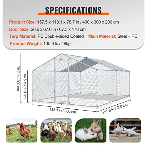 VEVOR Large Metal Chicken Coop with Run, Walk-in Outdoor Poultry Pen W388