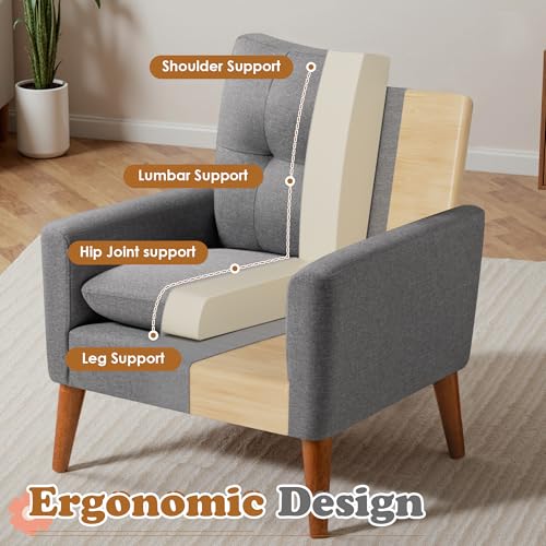 JUMMICO Mid Century Accent Chair with Wood Legs, Pearl White, Set of 2 W90764