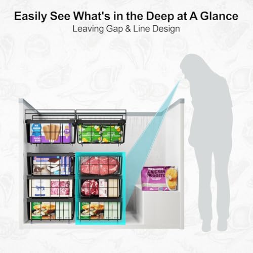 iSPECLE Freezer Organizer Bins 2 Pack, Expandable Stackable for Chest Freezer, Black R10570