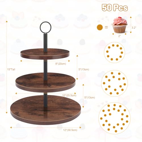 3 Tier Cupcake Stand, Wood Veneer Serving Tray for Dessert, Tea Party & Wedding Z9828
