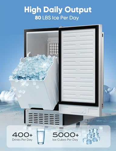 Coolski 80Lbs/Day Commercial Under Counter Ice Maker Machine, Stainless Steel O25306