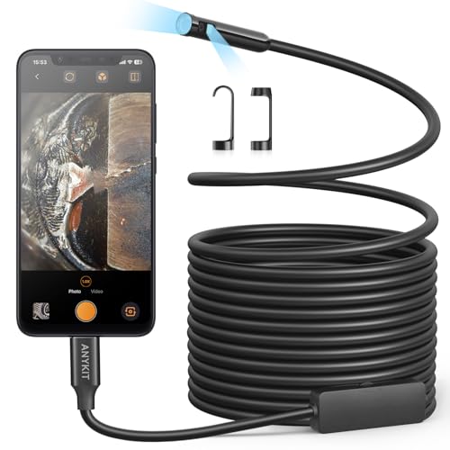 Dual Lens Endoscope Camera with Light, Anykit 1080P HD Borescope with 8 LED Lights, USB Endoscope with 16.5ft Semi-Rigid Snake Camera, IP67 Waterproof Inspection Camera for Phone and Tablet