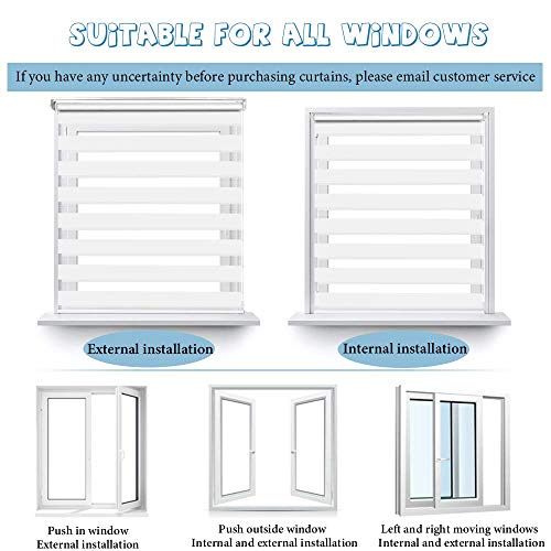 SEEYE Zebra Blinds for Windows French Door Roller Dual Shades Light Control, 35.4" W x 90" H, White C9230