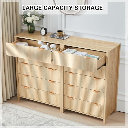 Fluted 5 Drawers Dresser for Bedroom, Wooden Tall Storage, Walnut L1075