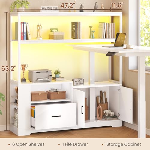SEDETA L Shaped Standing Desk with Drawers & Hutch, White X476869