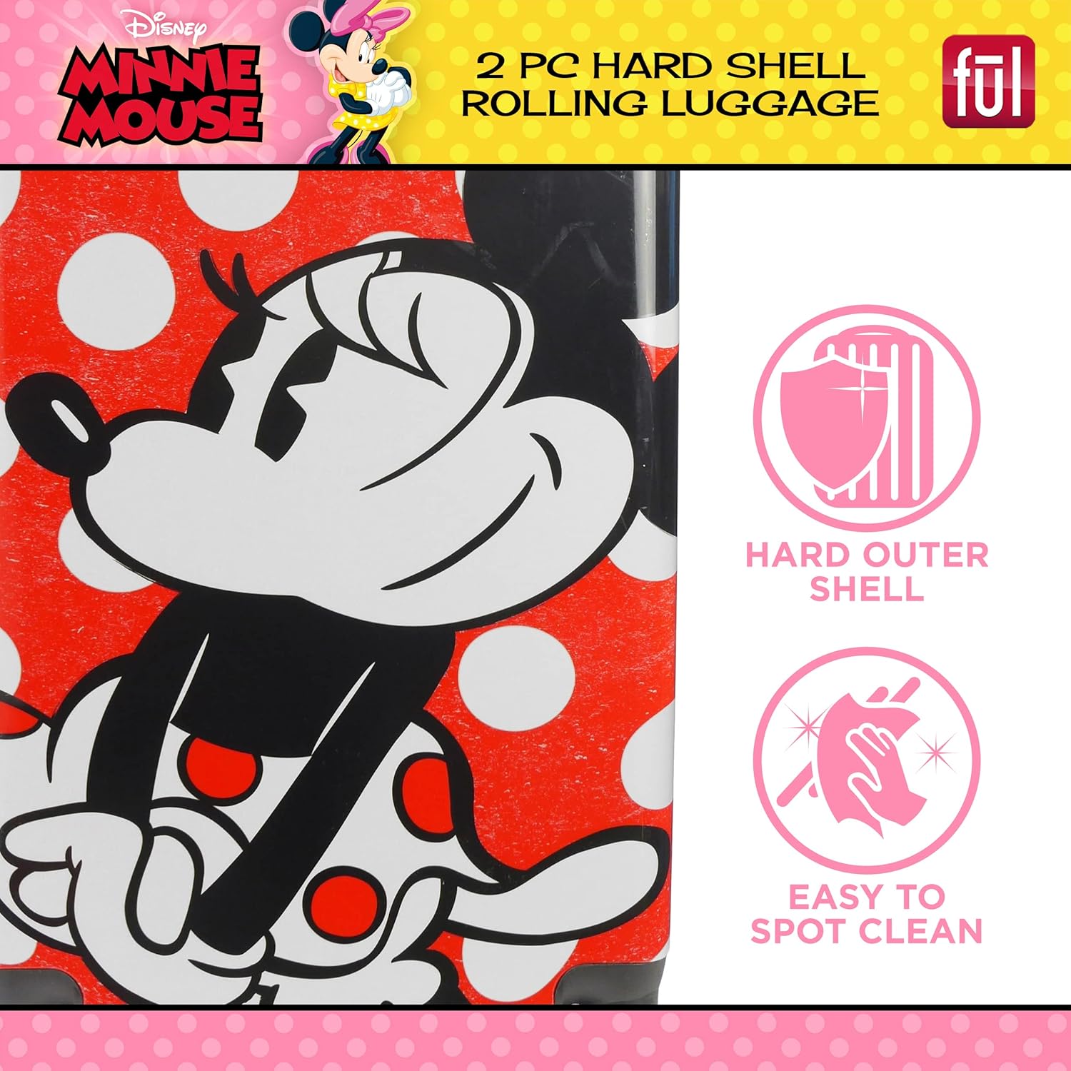 Disney Minnie Mouse 2 Piece Hardshell Rolling Luggage Set, Red Q86140