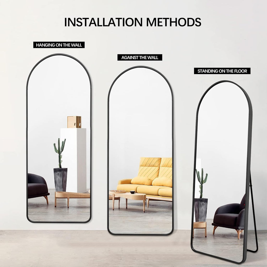 Arched Full Length Mirror with Stand, Wall Mounted, Black M31384