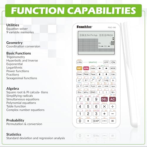 Franklin Scientific Graphing Calculator with 3 Operating Modes, Protective Cover, White W882