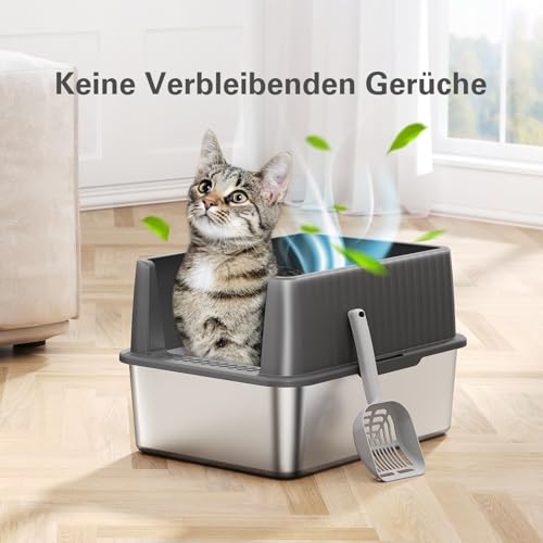 Barhon Stainless Steel Litter Box Small with High Sides, White B44057