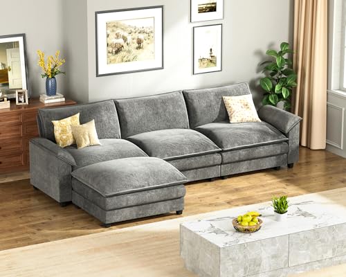 Homall 119" Modular Sectional Sofa with Reversible Ottoman, Light Grey V97154