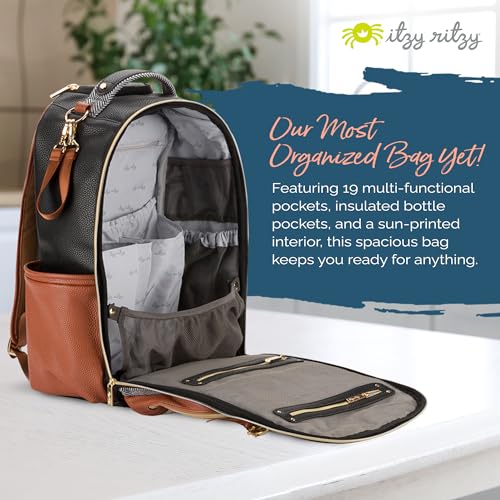 Itzy Ritzy Diaper Bag Backpack – Large Capacity with 19 Pockets, Changing Pad, Black G8051