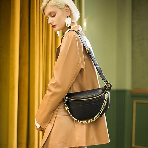 Genuine Leather Waist Pack for Women with Chain Straps H703
