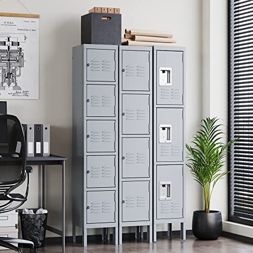 Letaya Metal Lockers 5 Doors 66" Tall Steel Storage Cabinet Gray G40479