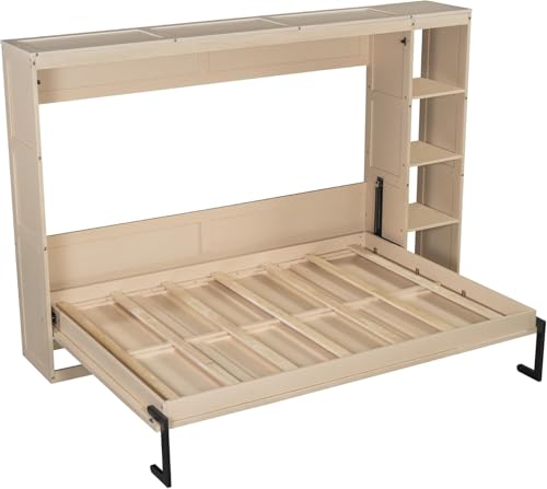 Full Murphy Bed with Storage Shelves, White Z979