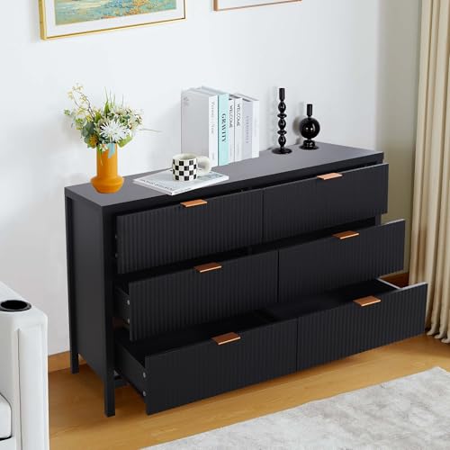 Fluted 5 Drawers Dresser for Bedroom, Wooden Tall Storage, Walnut L1075