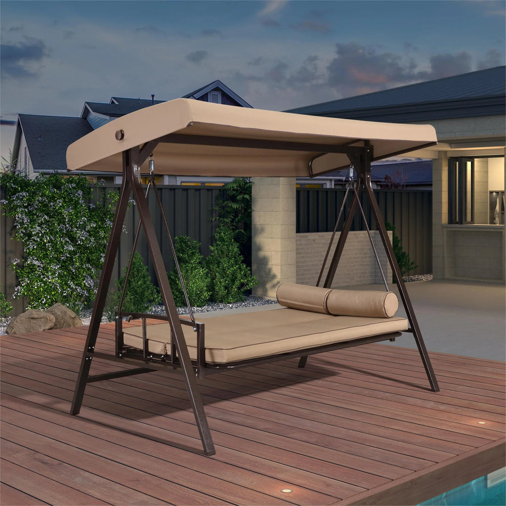 PURPLE LEAF Outdoor Patio Swing Chair with Adjustable Backrest, 3-Seat, Beige Z4266