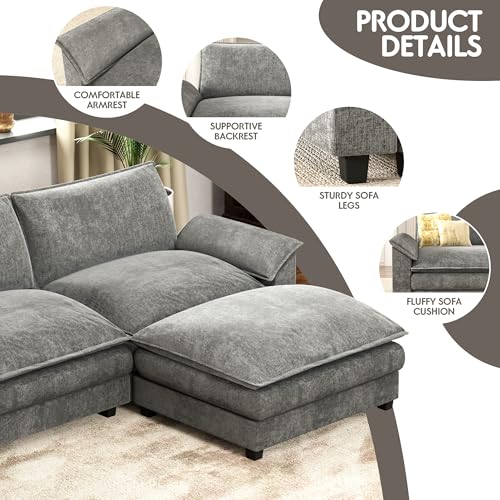 Homall 119" Modular Sectional Sofa with Reversible Ottoman, Light Grey V97154