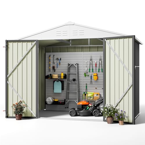 Greesum Outdoor Storage Shed 6 x 8 ft Metal Garden Utility Tool Shed with Lock, Brown U409