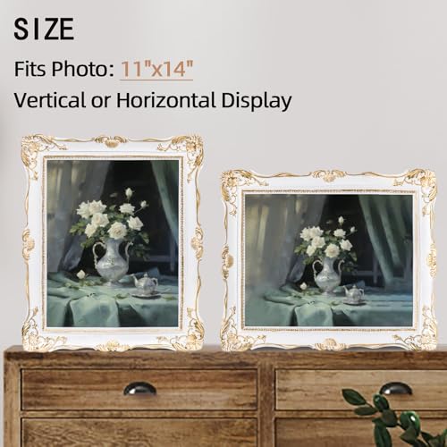 Vintage 8x10 Picture Frame with Glass Front, Antique Retro Photo Frame for Wall or Tabletop, Silver N745