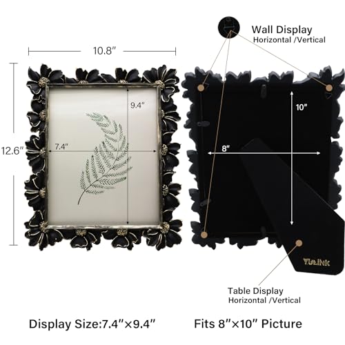 Vintage Picture Frame 8x10 Antique Black Ornate for Tabletop and Wall U180