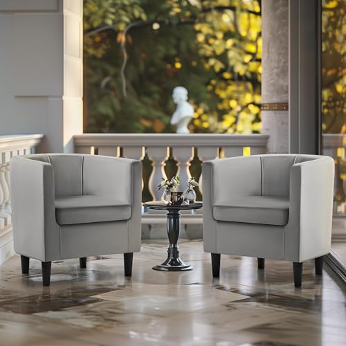 Yaheetech Velvet Accent Chair, Modern Upholstered Barrel Chair, Olive Green J55628