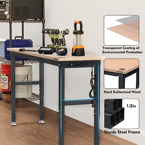 WORKPRO 48" Adjustable Workbench with Rubber Wood Top and Power Outlets V187702