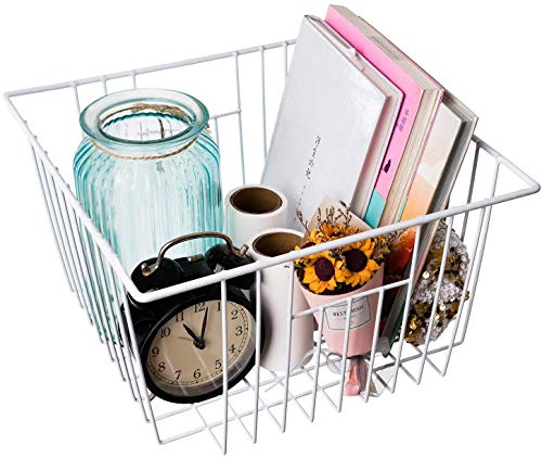 16" Upright Freezer Organizer Baskets, Wire Storage Bins, White, Set of 6 V556519