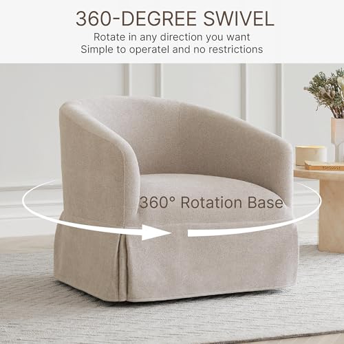 Swivel Accent Chair Set of 2, 360 Degree Linen Fabric Armchair, Cream White Q4822