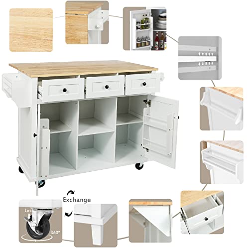Kitchen Island with Storage, Rolling Kitchen Cart with Drop-Leaf Countertop, Black T7490