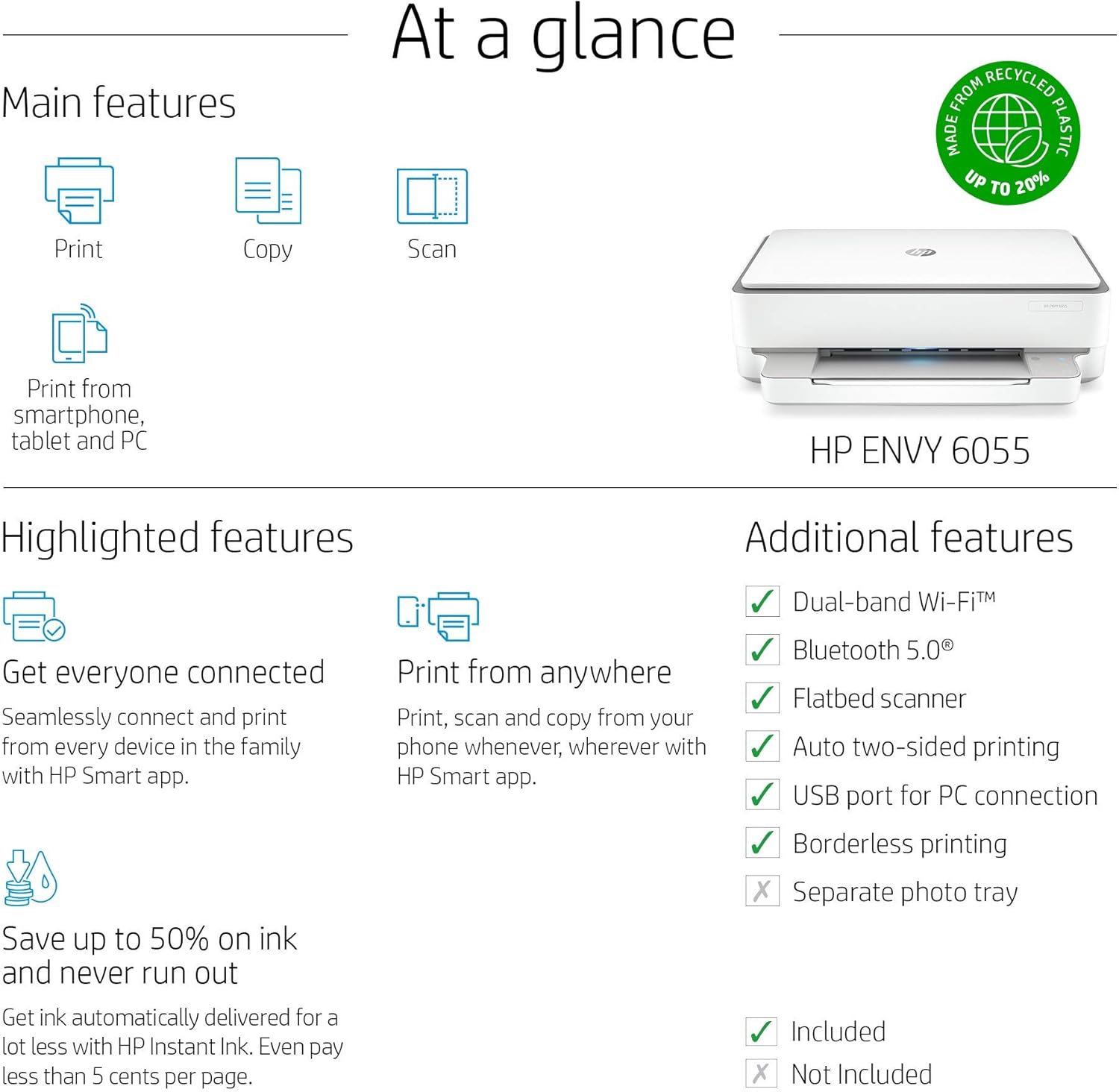 HP Envy 6055 Wireless All-in-One Printer (Renewed) R4321