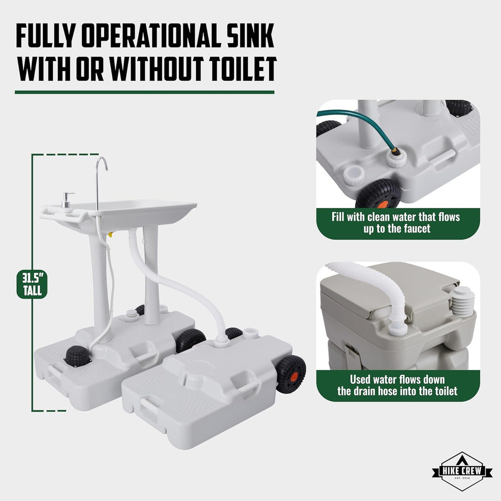 Hike Crew XL Portable Camping Sink & Waste Tank with 8 Gal Capacity and Foot Pump W624476