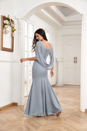 Chiffon Formal Mother of the Bride Dresses Long Mermaid for Wedding D1153