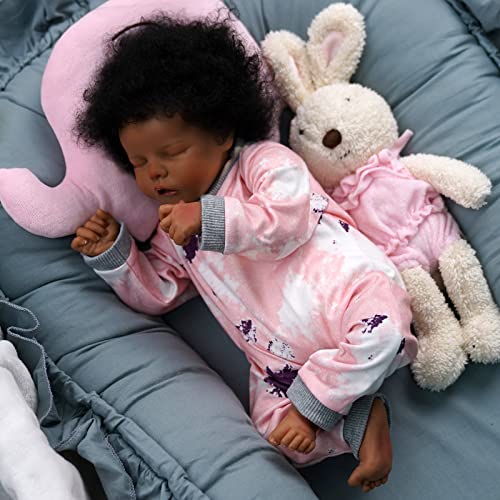 JIZHI Lifelike Reborn Baby Doll Black 17Inch with Cloth Body & Feeding Kit D4907