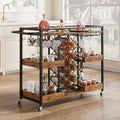 Bar Cart, 39.4 Inches Width 3 Tier Bar Carts for The Home, Home Bar & Serving Carts, Rolling Bar Cart with Wheels, Drink Cart with Wine Rack & Wine Glass Holder Up to 48 for Kitchen-Brown