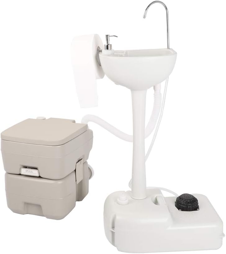 Portable Sink and Toilet Combo with 5 Gal Hand Washing Station T131099