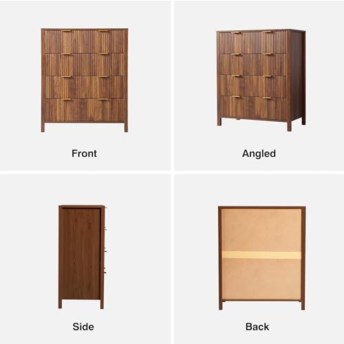 Fluted 5 Drawers Dresser for Bedroom, Wooden Tall Storage, Walnut L1075