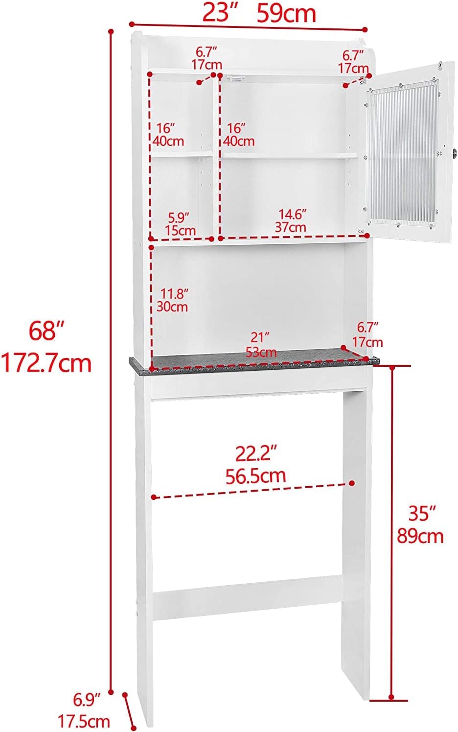 Over Toilet Bathroom Organizer 4-Tier Storage Cabinet with Glass Door D1711