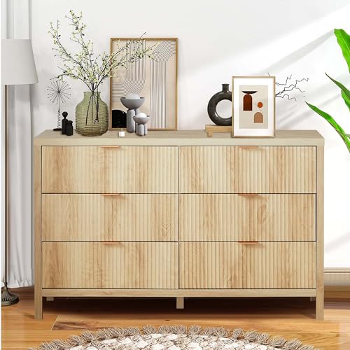 Fluted 5 Drawers Dresser for Bedroom, Wooden Tall Storage, Walnut L1075
